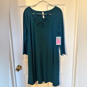 NWT Zenana Premium Boutique Teal Women's Medium Dress with Crisscross Front
